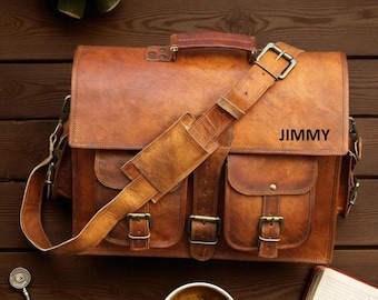 Bolso bandolera personalizado de piel de búfalo para portátil – Maletín con monograma