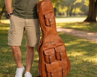Estuche para guitarra personalizado de piel de cabra auténtica – Funda acolchada hecha a mano para guitarra acústica, regalo personalizado con nombre para guitarristas.