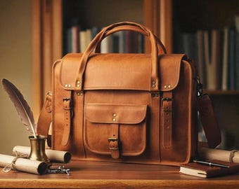 Bolso bandolera de piel personalizado / Bolso para portátil de 13 pulgadas, para el trabajo y los viajes.