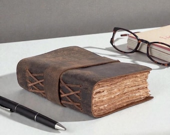 Diario de cuero vintage personalizado – Cuaderno hecho a mano con grabado láser – Diario de escritura a rayas de regalo