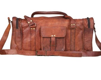 Bolsa de viaje de cuero artesanal: bolsa de viaje de 61 cm para el gimnasio y el fin de semana