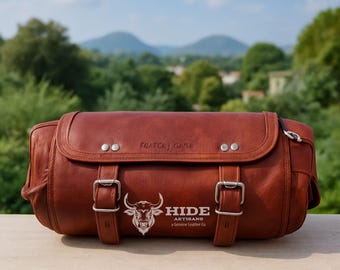 Alforjas de cuero personalizadas para motocicletas / Bolsas de herramientas con forro de lona y herrajes de latón / Accesorios para bicicletas y motocicletas