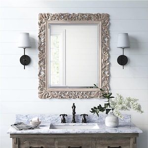 Luxury full length mirror frame, Handmade wooden mirror, wall carved mirror, Hand carved wooden mirror,Silver white color Vintage mirror