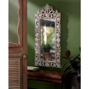 Luxury full length mirror frame, Handmade wooden mirror, wall carved mirror, Hand carved wooden mirror,Silver white color Vintage mirror