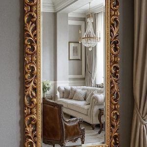 Luxury full length mirror frame, Handmade wooden mirror, wall carved mirror in vintage style, Hand carved wooden mirror, crafted wall decor