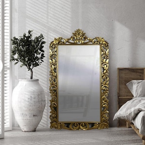 Luxury full length mirror frame, Handmade wooden mirror, wall carved mirror in vintage style, Hand carved wooden mirror, crafted wall decor
