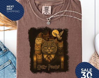 Comfort Colors® Hairy Pawter Vintage 90s Graphic Shirt | Retro Funny Cat Shirt | Cat Wizard Fantasy Shirt | Wizarding School Tee