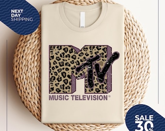 Womens MTV Classic Leopard Print Bold Logo Shirt | Music Television MTV Logo Tee | Retro 80s 90s Style MTV Tee | Disneyland Family Matching