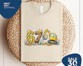 Construction Birthday Shirt | Age 6 7 Excavator Tee | Easter Bunny Construction Shirt | Boys Birthday Shirt | Digger Theme Tee