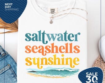 Comfort Colors® Saltwater Seashells Sunshine Shirt | Beach Vibes Tee | Summer Vacation Shirt | Holiday Beach Tee | Summer Vibes Graphic