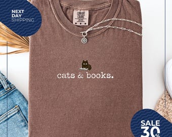 Comfort Colors® Cats and Books Shirt | Book Lover T-shirt | Bookish Tee | Reading Tshirt | Gift for Cat Lover | Bookish Gift | Librarian Tee
