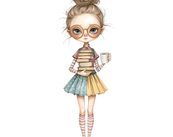 Quirky Watercolor Girl Clipart Bundle: Whimsical PNG Graphics (Digital Download)