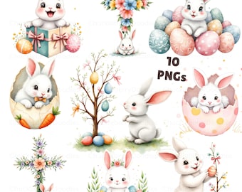 Osterhase Clipart PNG Bundle - Aquarell Kaninchen Digitale Kunst - Frühlingsferien Grafiken