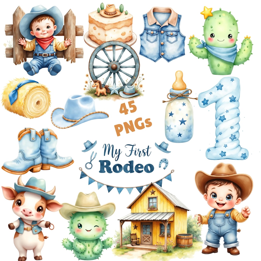 My First Rodeo Clipart (45) Pngs| Little Cowboy Baby Boy Birthday ...