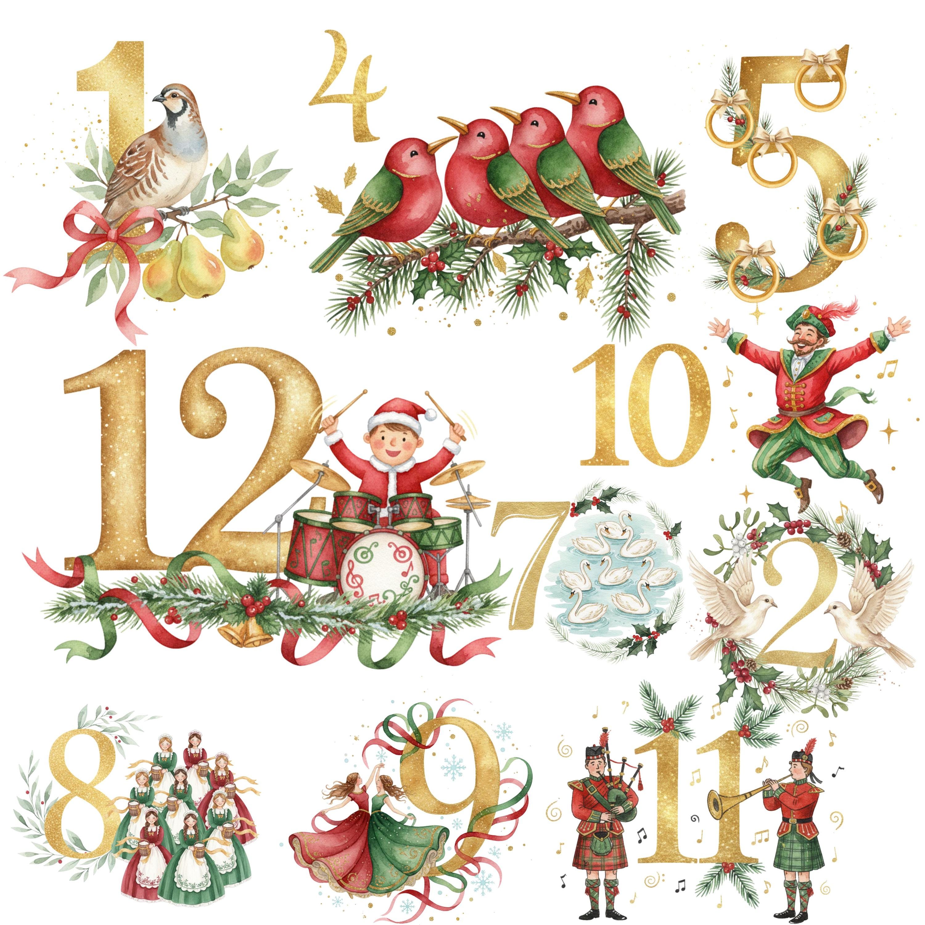 12 Days of Christmas Clipart - Etsy, image size:3000x3000
