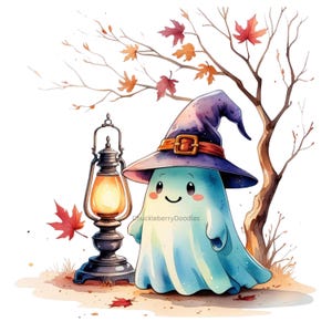 14 Cute Halloween Ghost Clipart PNG Bundle - Adorable Spooky Ghost Digital Art - Commercial Use Graphics for Crafts & Decor 07