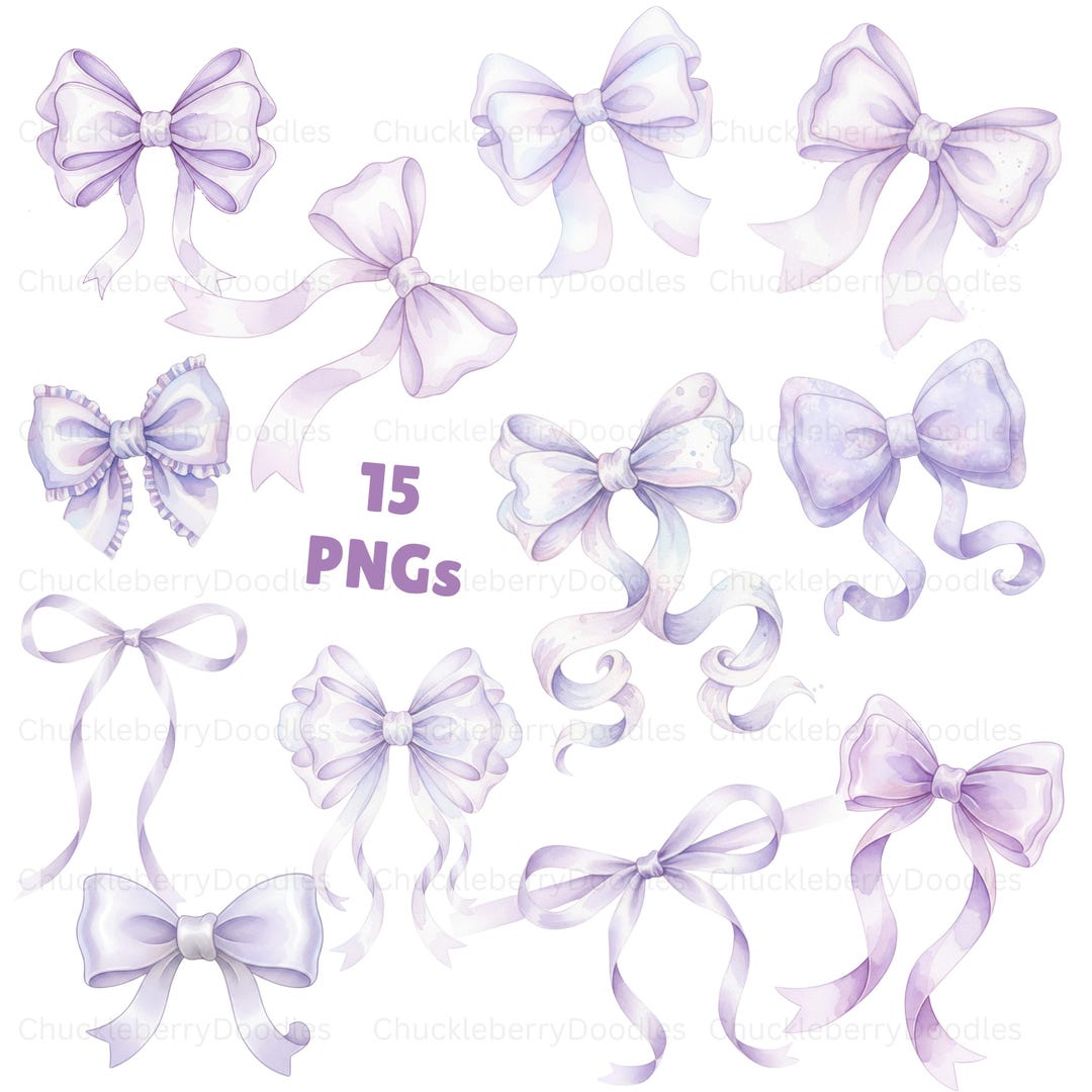Purple Pastel Watercolor Bow Clipart | Lavender Ribbon PNG Bundle ...