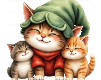 20 Christmas Kitten Clipart Bundle – Watercolor Holiday Cats (Digital Download)