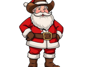 6 Cowboy Weihnachtsmann Clipart PNG - Western Santa Digitale Kunst - Rustikale Weihnachtsgrafiken für Kunsthandwerk, Dekor und Sublimation