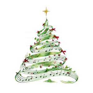 Julgransclipart med musiknoter (19 PNG), festlig tallgrafik, vintage notkonst vinterdekor