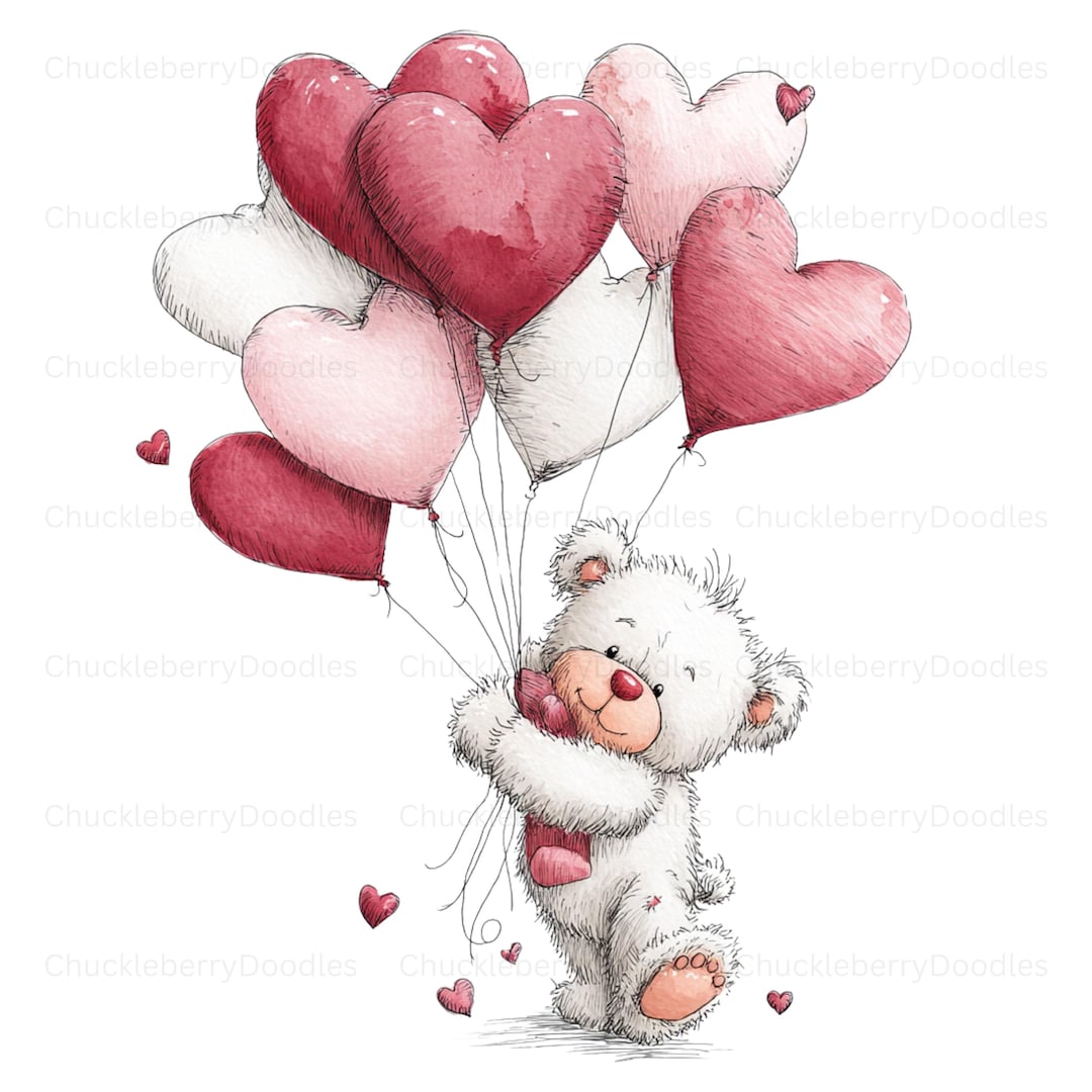 Valentine Teddy Bear (12 PNG) Clipart | Watercolor Love Bear With Heart ...