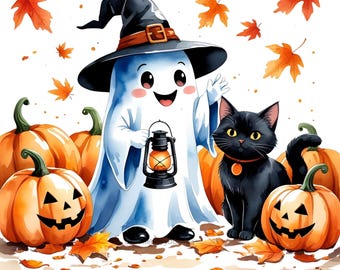 10 images clipart de fantômes d'Halloween – Pack PNG Kawaii et effrayant (Téléchargement numérique)