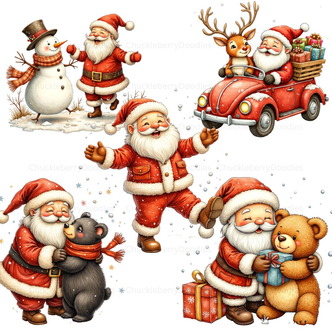 30 Watercolor Santa Claus Clipart Bundle | Christmas PNG Graphics ...
