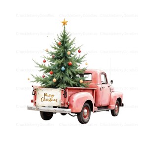 Watercolor Holiday Truck Clipart 10 PNG - Festive Pickup Truck Digital ...