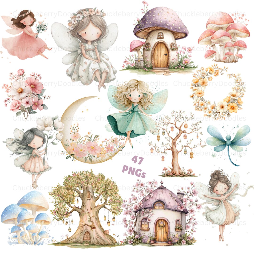 Watercolor Fairy Clipart Bundle - Magical Garden Forest Fairies PNG ...