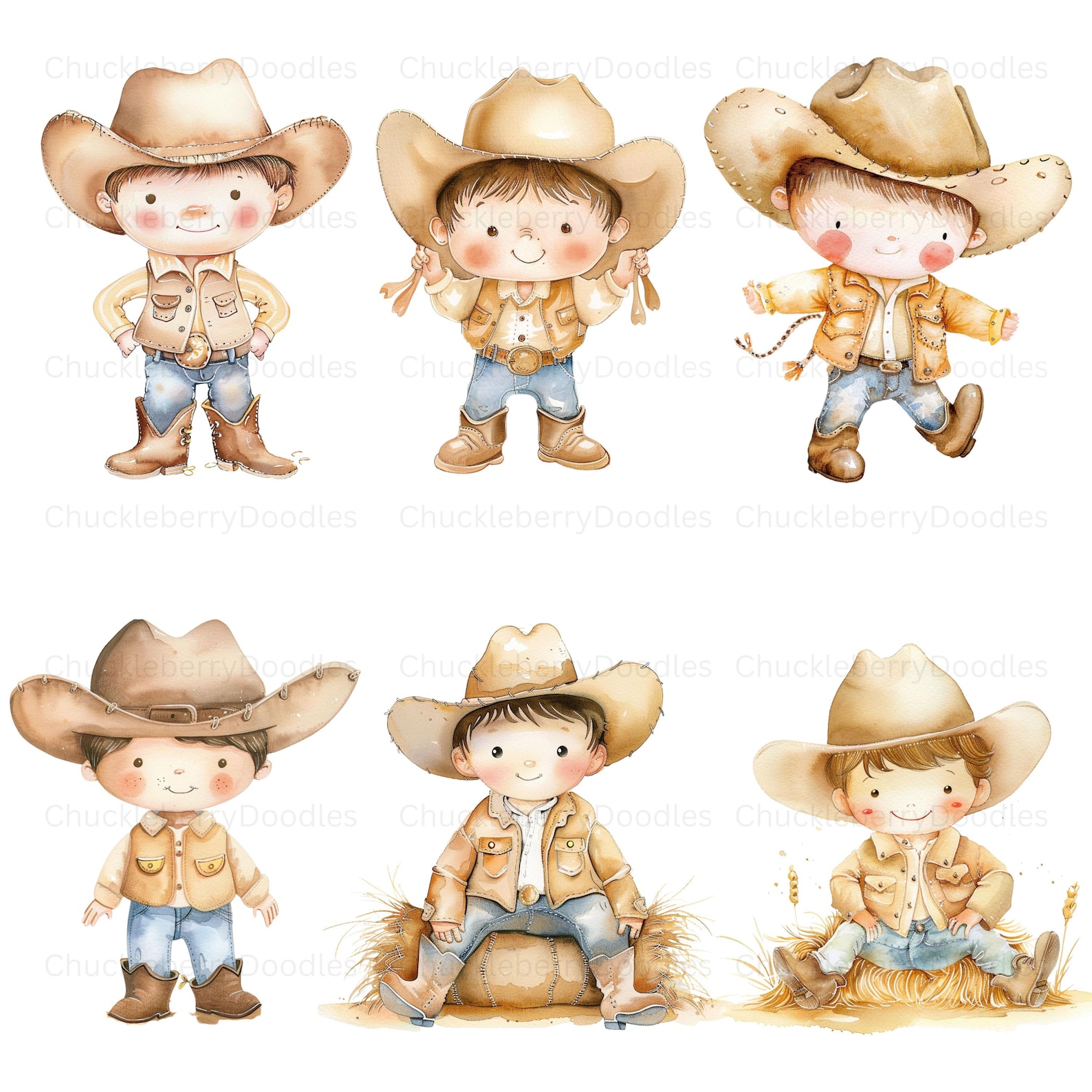 Watercolor My First Rodeo Clipart Bundle - Western 1st Birthday PNG ...