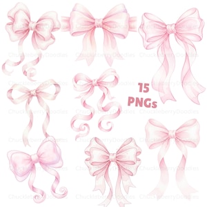 Paquete de imágenes prediseñadas de lazo de acuarela rosa (PNG) - Arte digital de cinta pastel ruborizada