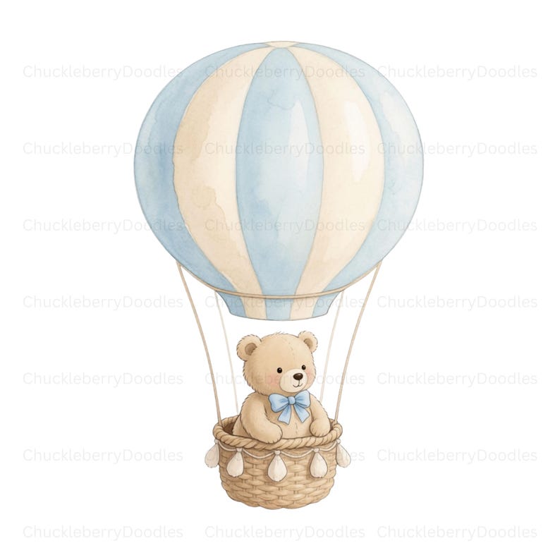 Teddy Bear Clipart Watercolor (18 PNG) Bundle Baby Blue Beige Nursery ...