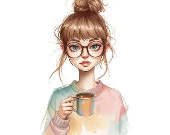 Watercolor Girls Clipart – Whimsical Female Illustrations (Digital Download)