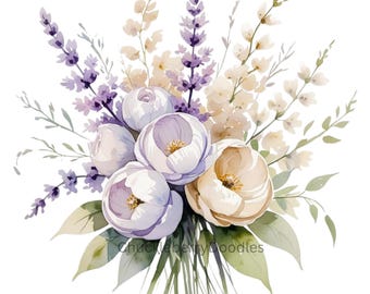 Watercolor Flower Bouquet Clipart Set: Elegant Floral PNG Graphics (Digital Download