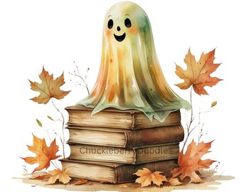 Set di clipart di fantasmi vintage: grafica PNG floreale autunnale (download digitale, uso commerciale)