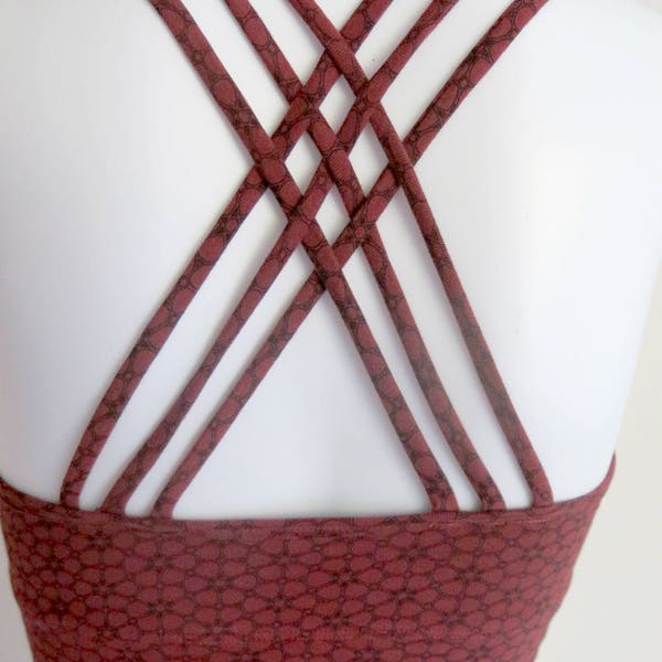 Crop Top Bra w/ Decorative Straps - Red - Yoga Dance - Large Size