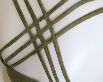 Crop Top Bra w Decorative Straps - Olive - Yoga - Dance - Large Size