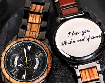 Personalized Wooden Watch,Personalized Watch,Engraved Watch,Mens Wood Watch,Anniversary Gift For Husband,Vintage Mens Gift,Gift For Dad