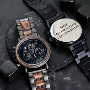 Engraved Walnut Watch for Husband,4st Anniversary Gift For Boyfriend,Personalized Custom Marble Wooden Gift For Him,Mens Wedding Gift