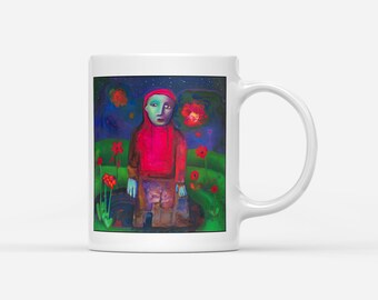 Taza de café "Chica de rojo - Si pudiera hacer que todo fuera silencioso"