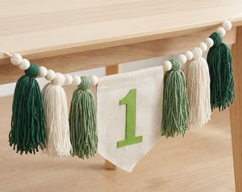 Personalized 1st Birthday Highchair Banner, Yarn Tassel Garland, Cake Smash Prop