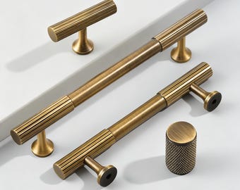 Tiradores lineales de latón envejecido / Tiradores antiguos para gabinetes / Tiradores de latón para cocina / Pomos de latón para gabinetes / Tiradores dorados antiguos / Herrajes para gabinetes de cocina