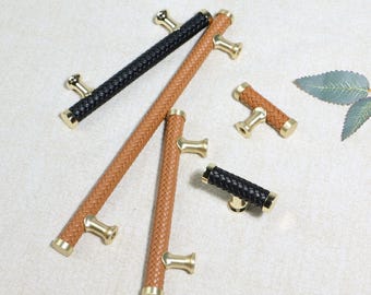 Tiradores de cuero vegano trenzado para armarios: tiradores de cajones de tocador con un toque shabby chic