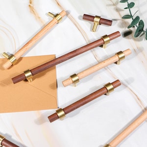Walnut & Brass Cabinet Pulls: Nordic Wood Drawer Handles
