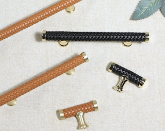 Tiradores de cuero vegano trenzado para gabinetes: Tiradores de cajones de tocador con estilo shabby chic