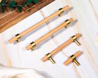 Wood and Brass Drawer Pulls: Nordic Style Cabinet Handles