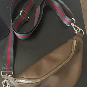 Correa de repuesto ancha y ajustable para bolso cruzado: cómoda correa de lona con herrajes dorados para bolsos de hombro o de mano. Green and Red