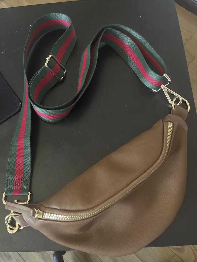 Correa de repuesto ancha y ajustable para bolso cruzado: cómoda correa de lona con herrajes dorados para bolsos de hombro o de mano. Green and Red