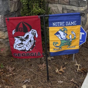 Heavy Duty Garden Flag Stand with 4 Prong Base | Double Flag Holder for Outdoor | Extra Thick 3/4 Inch Metal Flag Pole for 12x18 Flags