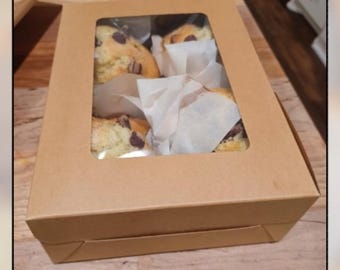 20 Brown Cookie Boxes with Window 8x6x2.5 Inch – Bakery Treat Boxes for Cupcakes, Pastries, Party Favors & Dessert Packaging